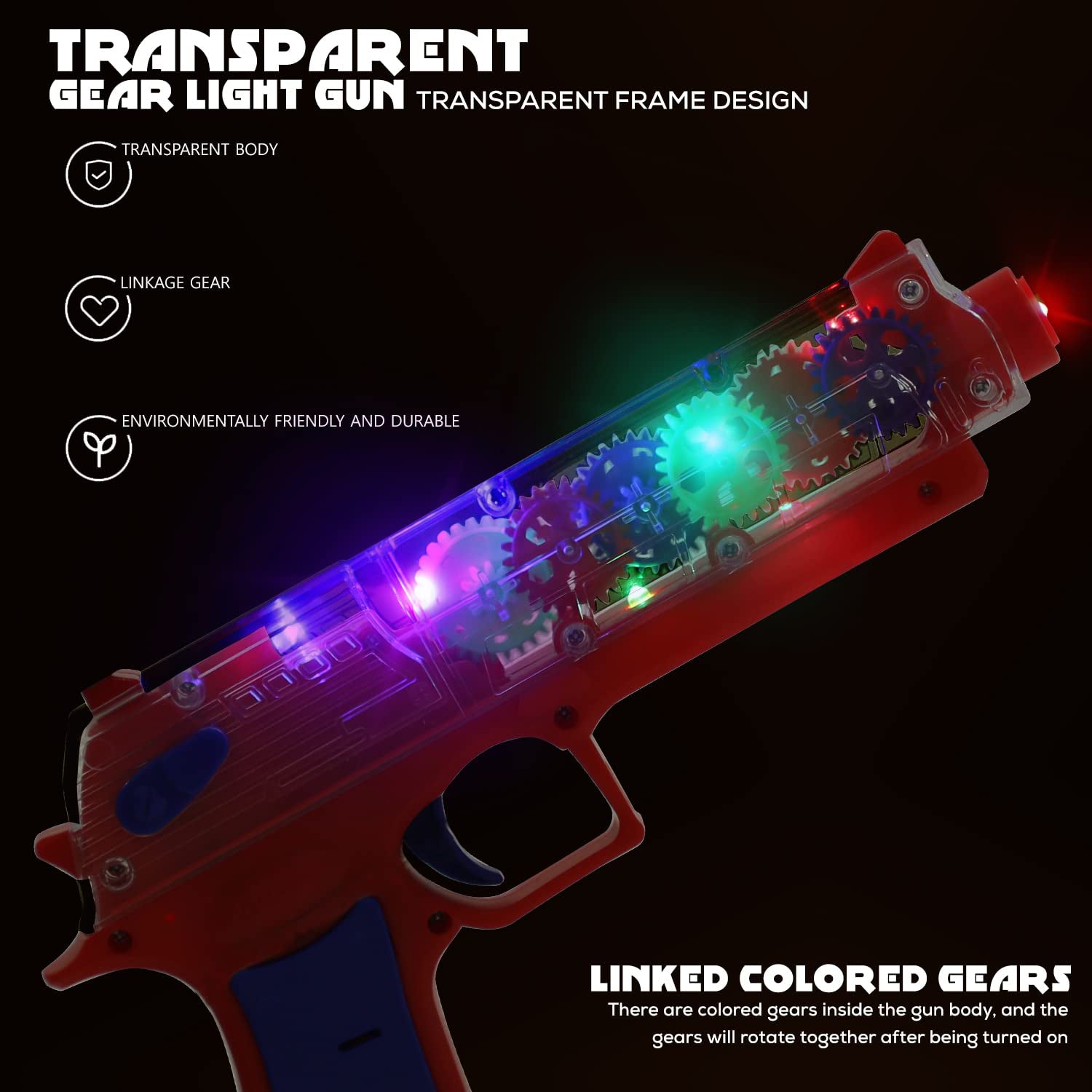 Plastic Gear Simulation Toy Gun for Kids, Pretend Play Gun Toys with 3D Flashing Lights and Exciting Music, Electric Laser Toy Guns with Rotating Gear Mechanism, Toy for Birthday Gift for Kids 3+ Years (Pack of 1) Your Brand
