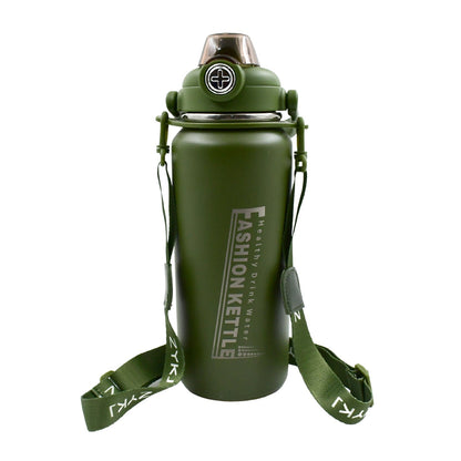 Stainless Steel Water Bottle with Straw, Strap & Handle  Vacuum Insulated Thermos Flask Double-Walled Coffee Thermos Flask Leak-proof Water Bottle for Sports, Fitness, Gym (1500ML) Your Brand