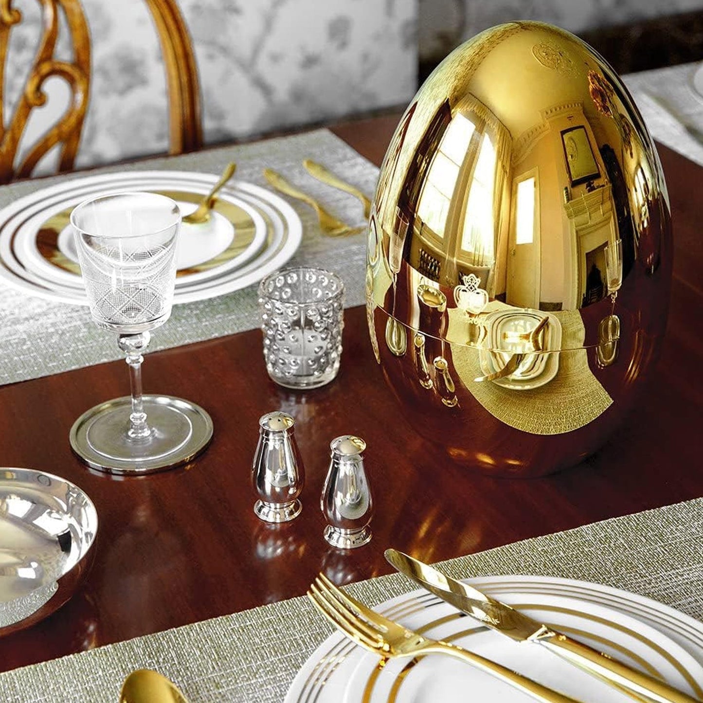Premium Cutlery Set 24 Pcs with Oval Shaped Stand | Beautiful Stylish Oval Designed Cutlery Sets, Egg-Shaped Luxury Spoon Holder Set  (Golden / 24 pcs set) Your Brand