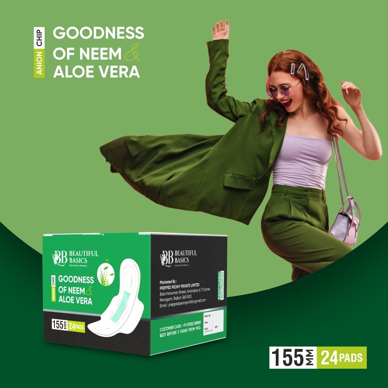 Sanitary Pantyliner with Neem & Aloe Vera, Ultra Thin, PH Balanced, Antibacterial (24 Pads, 155mm) Your Brand