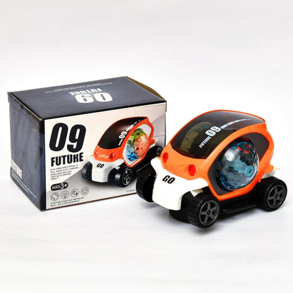 Plastic 360 Degree Rotating Stunt Car Toy for Kids - Bump and Go Action with 4D Lights and Music, Plastic Mini Car with Disco Ball (1 Pc / Battery Not Included) Your Brand