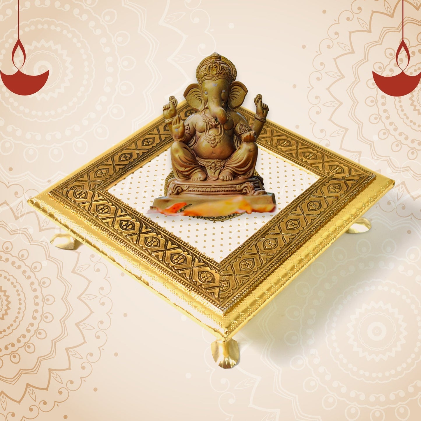 Golden - Square Pooja Chowki Patla / Bajot (20×20 CM / 1 Pc) Your Brand