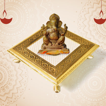 Golden - Square Pooja Chowki Patla / Bajot (20×20 CM / 1 Pc) Your Brand