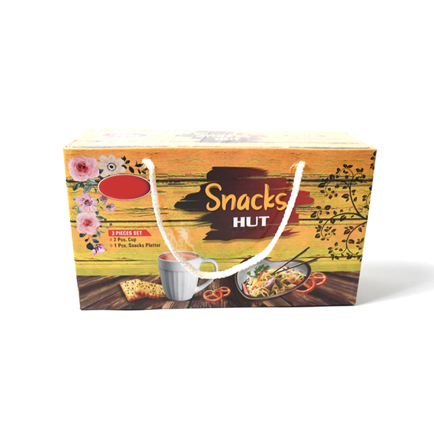 Snacks Hut Ceramic Tea / Cups Set With Heart Shape Plastic Serving Platter, Milk Cup / Mug, Coffee Cup, Tea Cup BPA Free Food Grade, or Outdoor for Household Gift For Birthday (3 Pcs Set) Your Brand