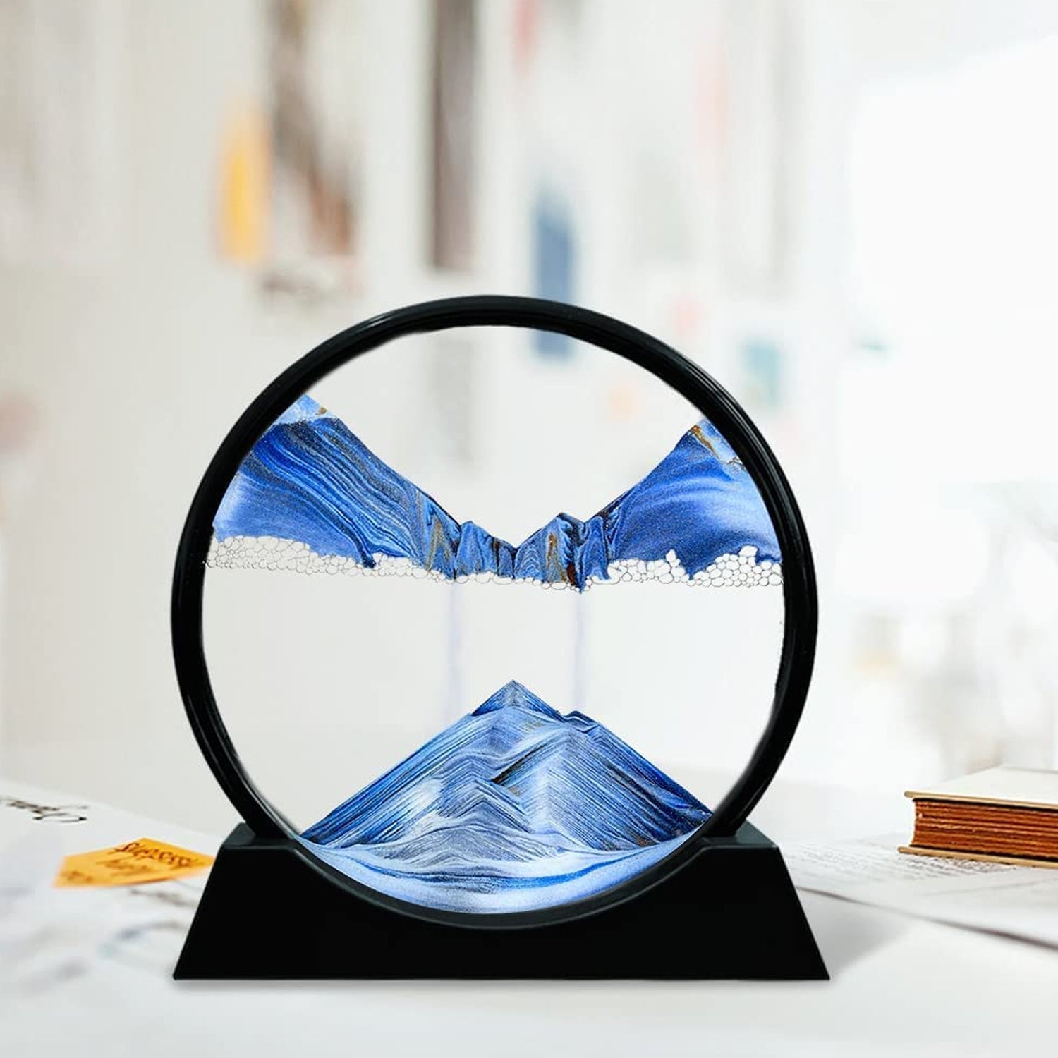 Moving Sand Art Picture Decor, 3D Deep Sea Sandscape Liquid Motion, Round Glass Frame Display Flowing Sand Relaxing Gift for Kids Adults Painting Artistic Sandscape for Home, Office, Ornament Desktop Art Bookshelves Decoration (1 Pc ) Your Brand