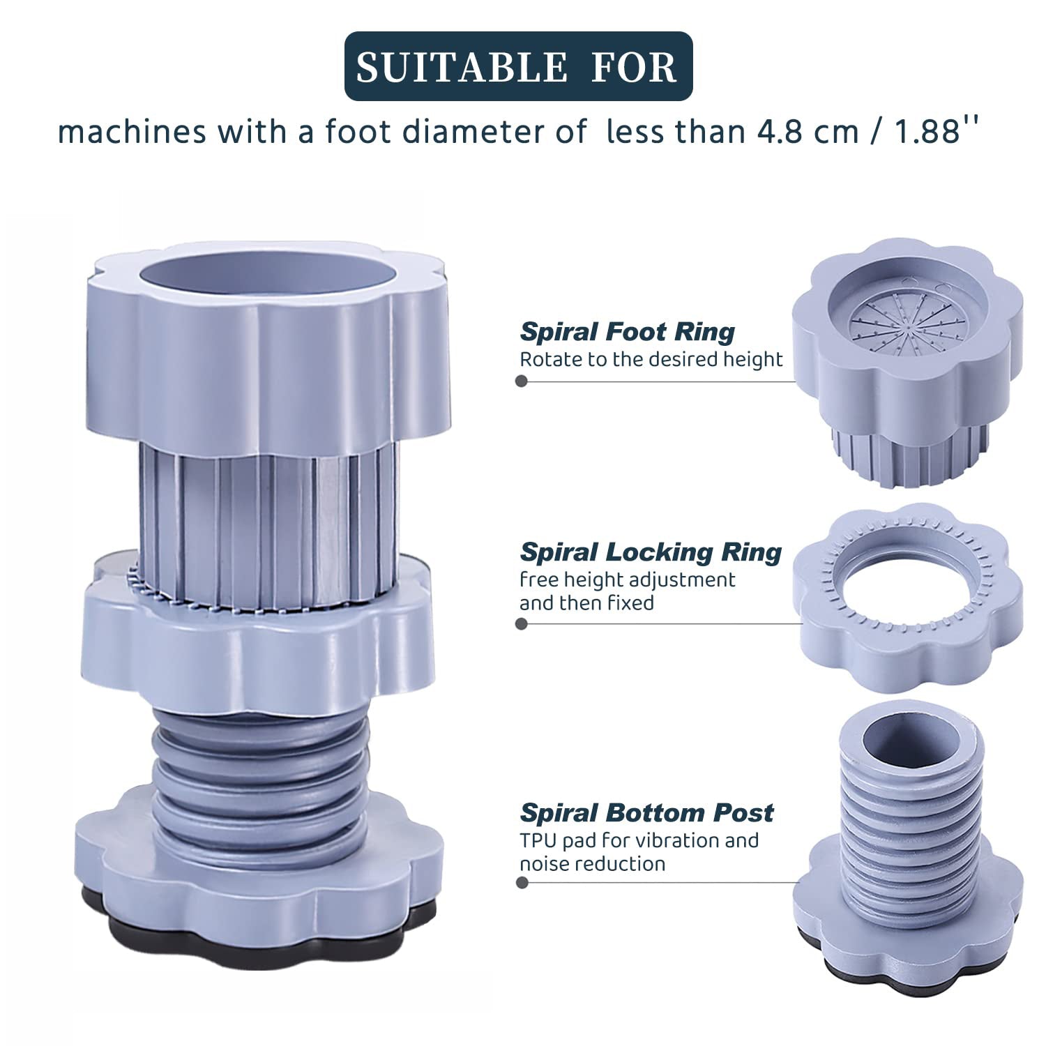 Washing machine support, anti vibration washing machine support adjustable washer anti vibrasion stands, washer & dryer pedestals, Washing Machine Accessory Anti- Skid stand PVC Lifting stand Non-Slip ( 4 Pc Set ) Your Brand
