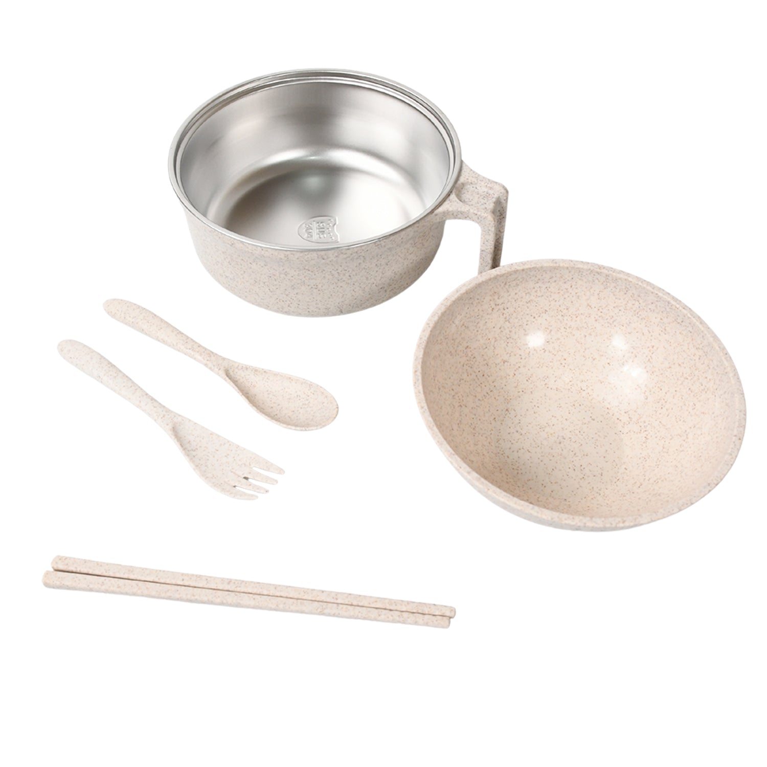 Rice Bowl Noodle 1 Bowl with 1 Lid and Handle Wheat Straw Noodle Bowls with Wheat Straw 1 Fork, 2 Chopsticks, 1 Spoon for Soup Salad Snack Set (6 Pcs Set) Your Brand