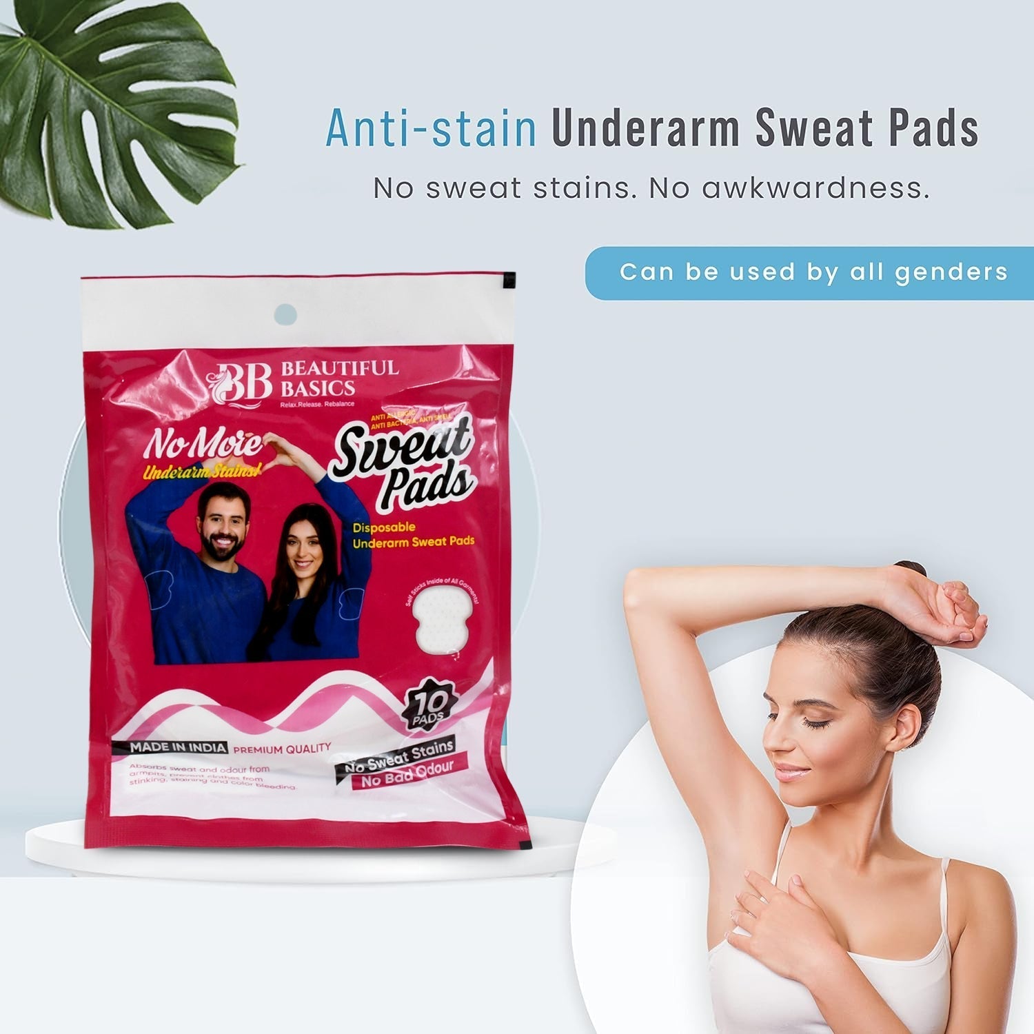 Underarms Sweat Pads Disposable Highly Absorbent Pads Cotton Anti-Allergic Anti Bacteria Anti Smell Underarm Perspiration Pad For Men And Women (Pack of 10) Your Brand