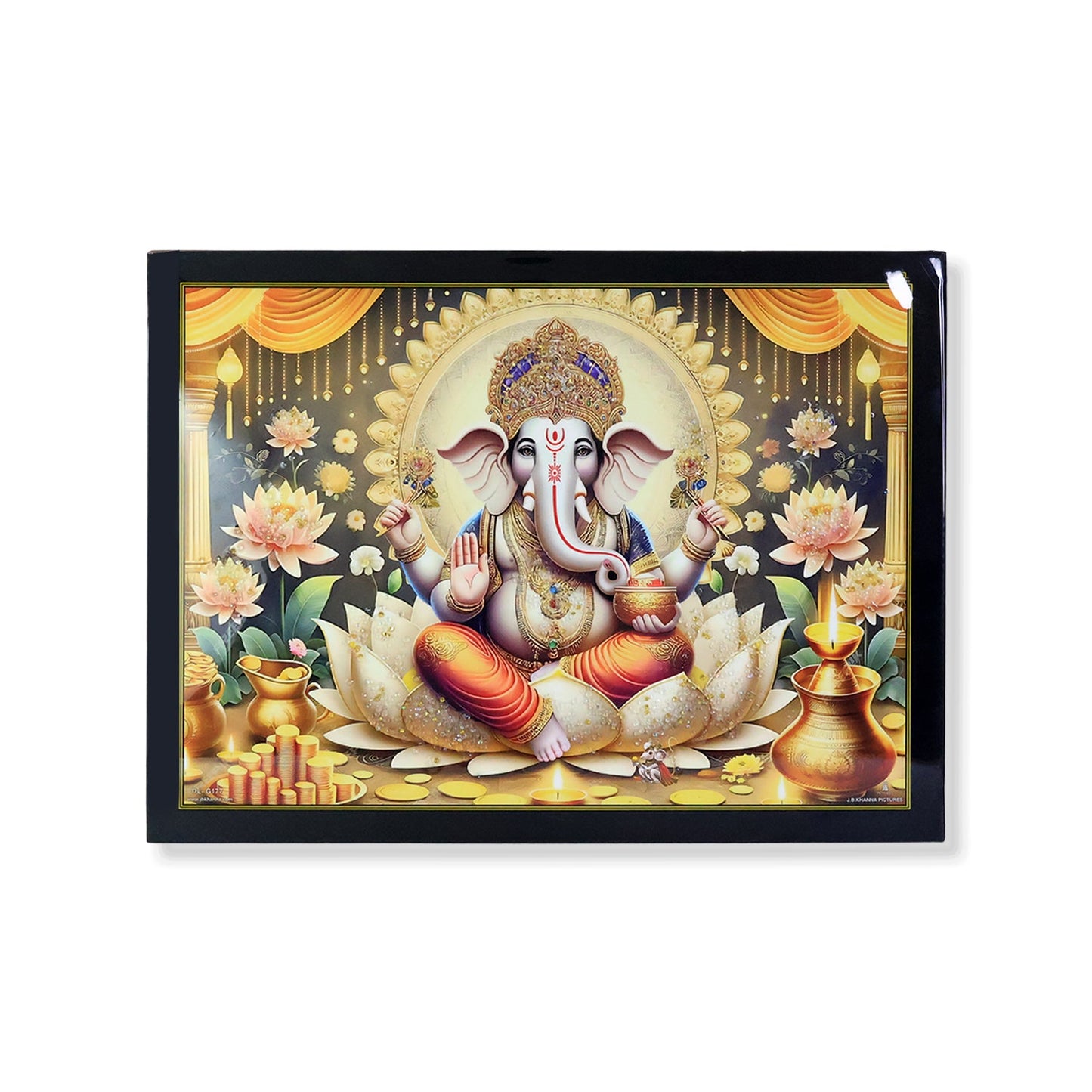 Divine Lord Ganesha Wall Painting Wooden Frame Mix Design, 60x45 Cm Approx (1 Pc)