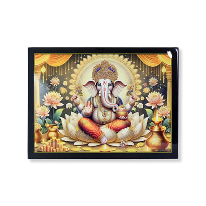 Divine Lord Ganesha Wall Painting Wooden Frame Mix Design, 60x45 Cm Approx (1 Pc)