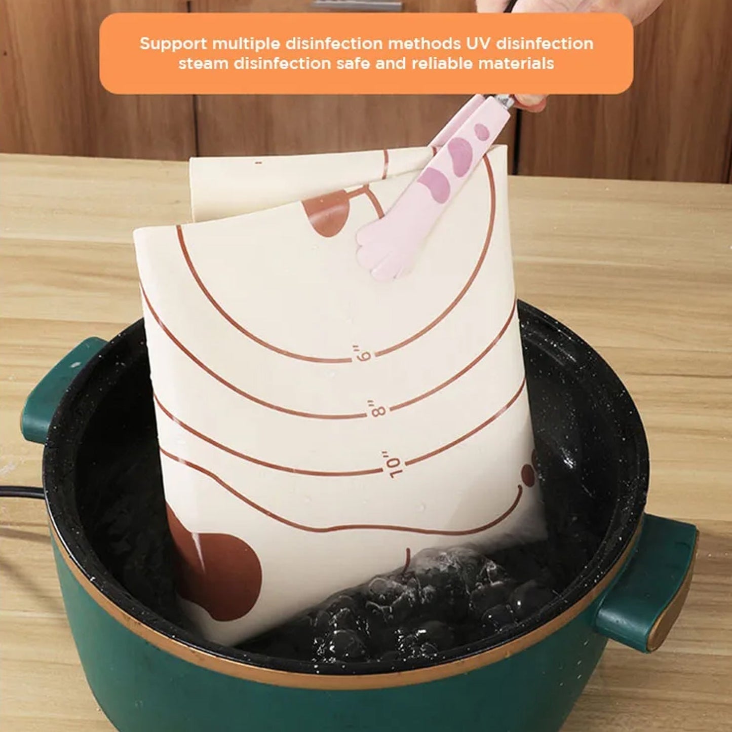 3 In 1 Silicone Baking Mat With Wooden Belan & Cake Scraper (3 Pcs Set / 50×70 CM) Your Brand