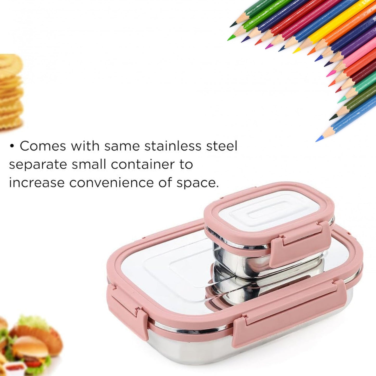 Premium Stainless Steel Leak Proof Air Tight Lunch Boxes (900ML+200ML Approx / 2 Pc Set) Your Brand