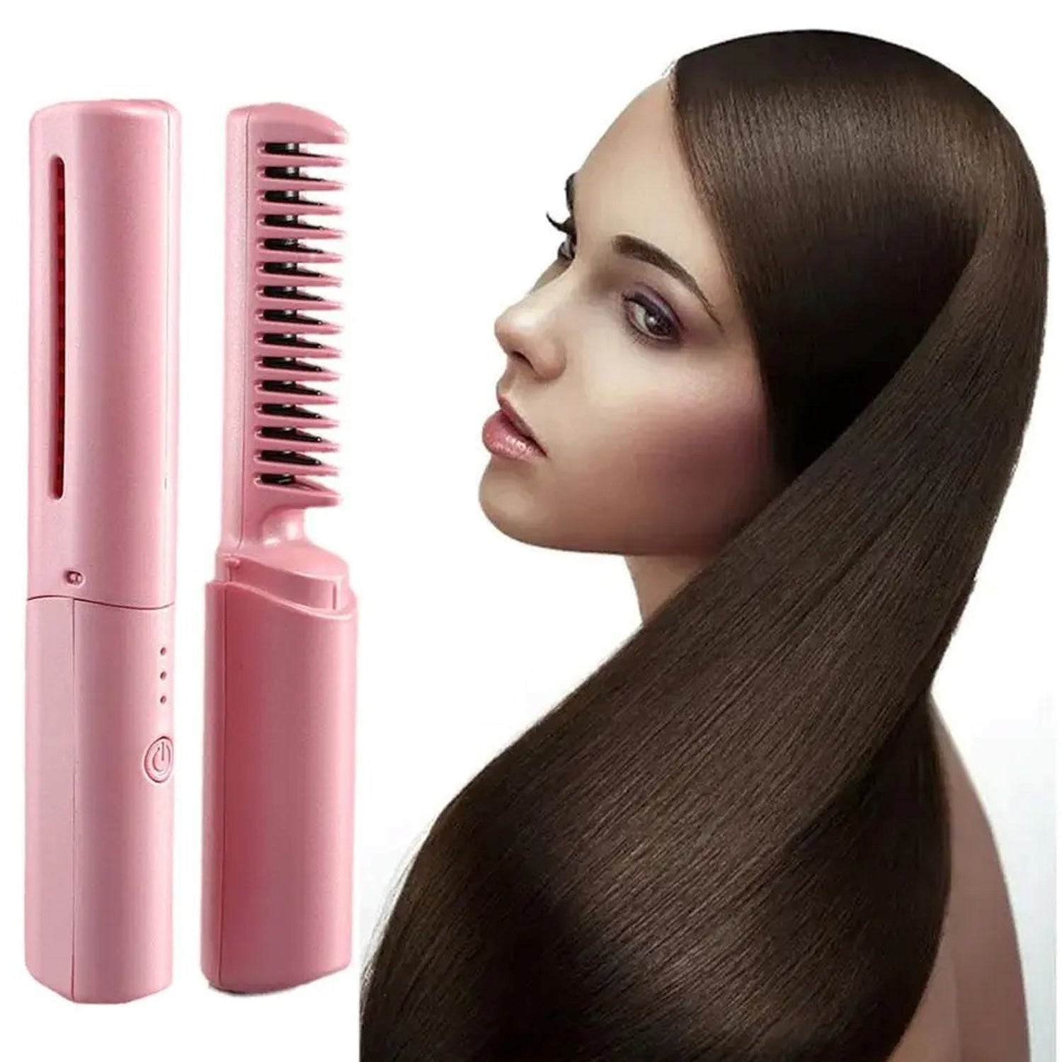 Rechargeable Mini Hair Straightener, Travel Portable USB Charging Cordless Hair Straightener Bursh, Three Temperature Adjustments Flat Iron Comb (1 Pc) Your Brand