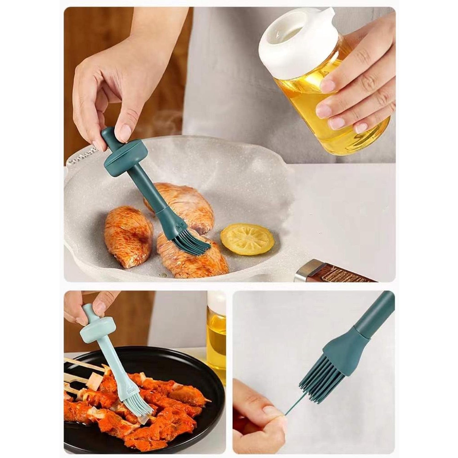 2 in 1 Glass Oil dispenser jar / Bottle with brush (1 Set) Your Brand