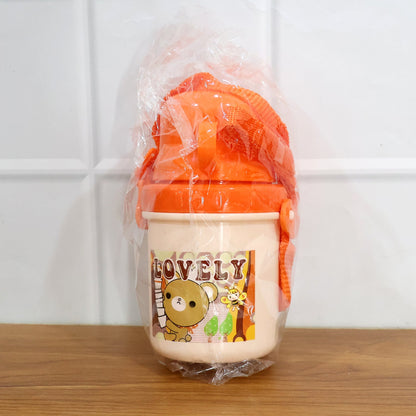 Lovely Cartoon Printed Plastic Cup with Lid (Approx. 350 ML, 1 Pc)