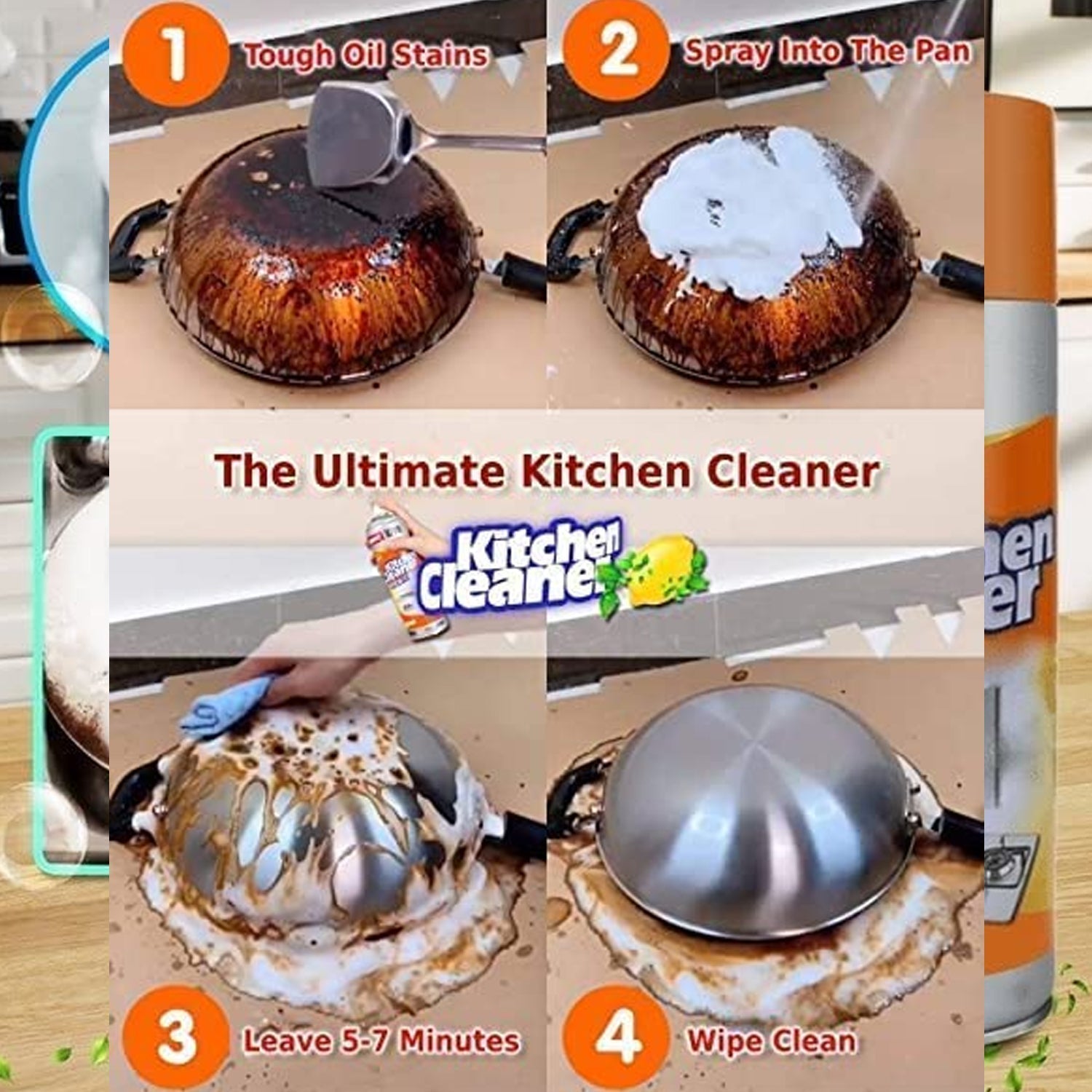 Multipurpose Bubble Foam Cleaner Kitchen Cleaner Spray Oil & Grease Stain Remover Chimney Cleaner Spray Bubble Cleaner All Purpose Foam Degreaser Spray (500 Ml) Your Brand