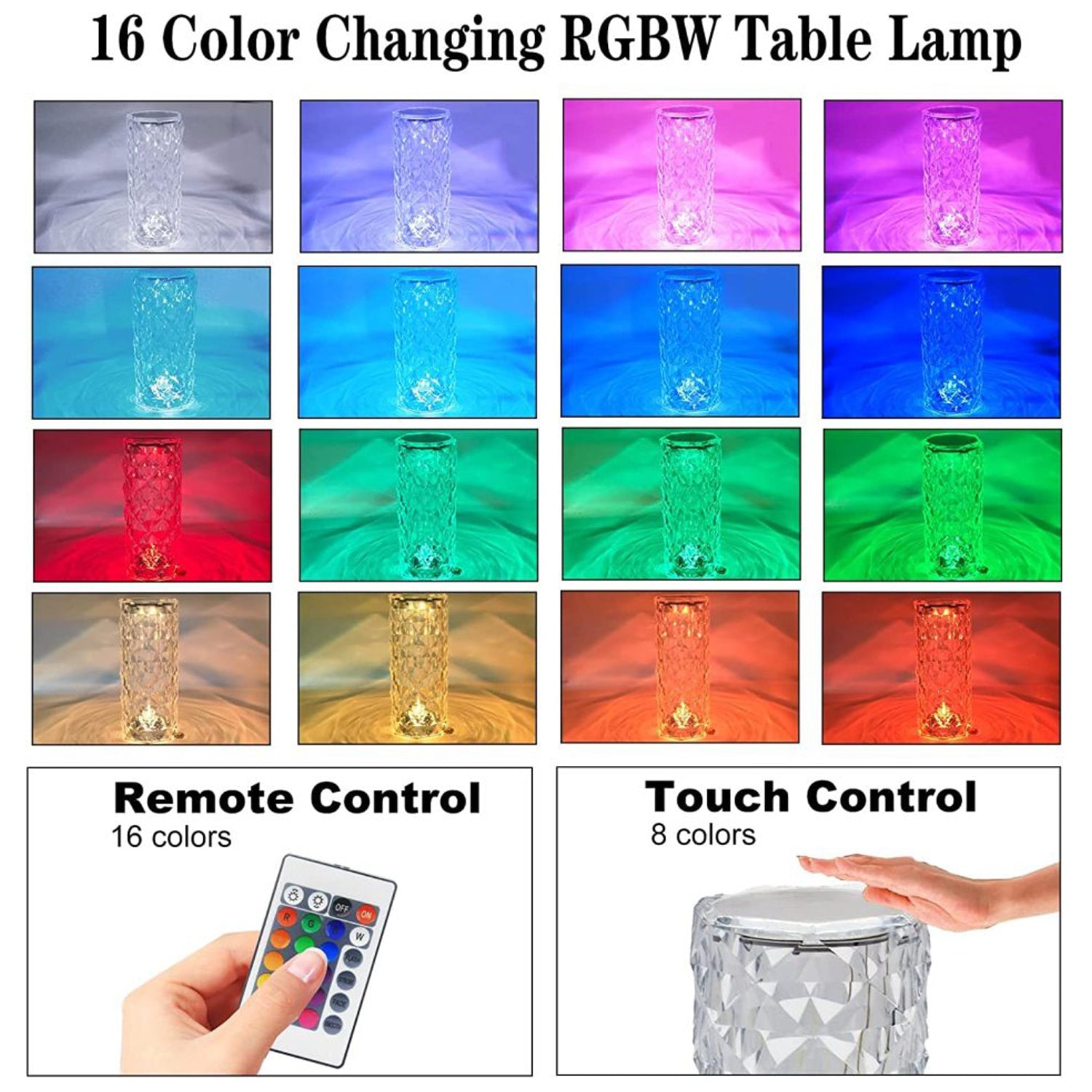 Crystal Touch Night Light (16 Colors) - Rose Diamond Table Lamp with Remote Control, USB Table Lamp, Romantic Date Lighting Decor for Festival, Bedroom, Dining Room Your Brand