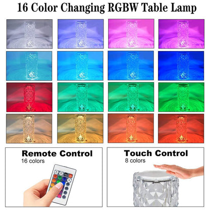 Crystal Touch Night Light (16 Colors) - Rose Diamond Table Lamp with Remote Control, USB Table Lamp, Romantic Date Lighting Decor for Festival, Bedroom, Dining Room Your Brand