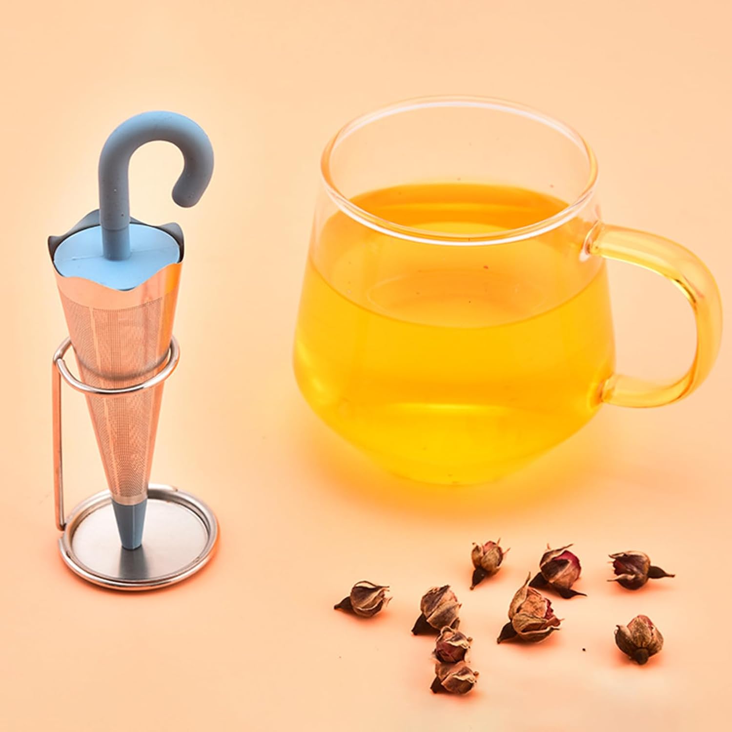 Reusable Cute Umbrella Tea Strainer With Tray / Stand (1 Pc) Your Brand