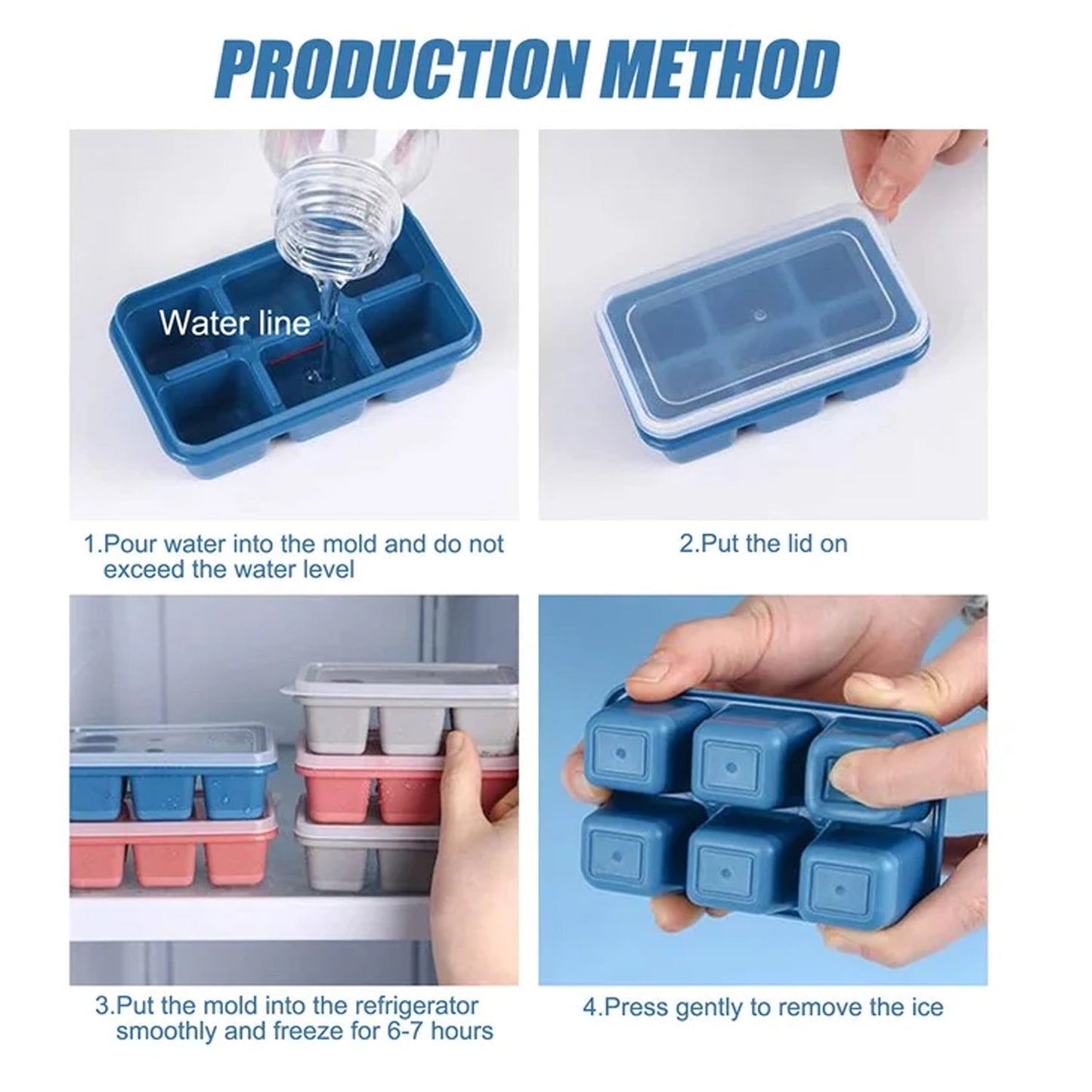 6 cavity Silicone Ice Tray used in all kinds of places like household kitchens for making ice from water and various things and all. Your Brand