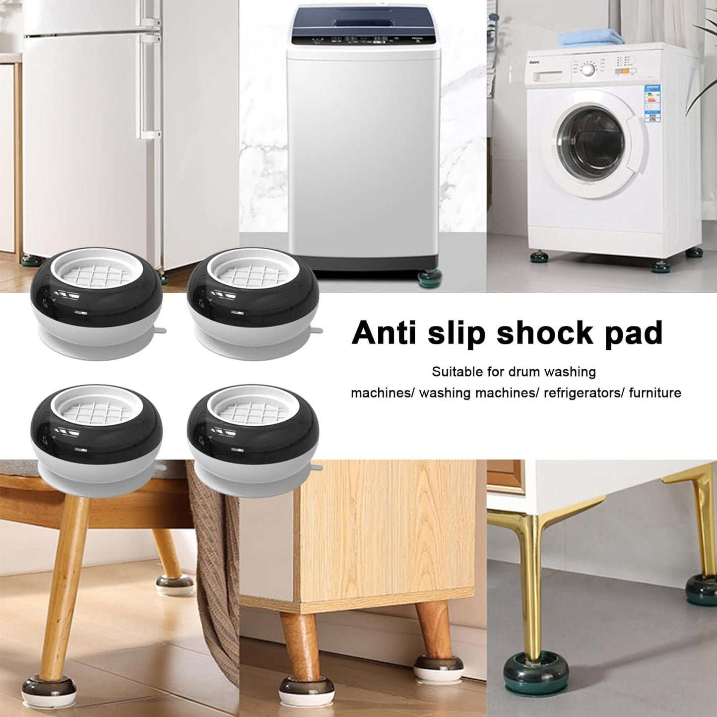 Anti Vibration Pads for Washing Machine, Washing Machine Base Foot Pads Non Slip Heighten Shock and Noise Cancelling Base Pads (4 pcs Set) Your Brand