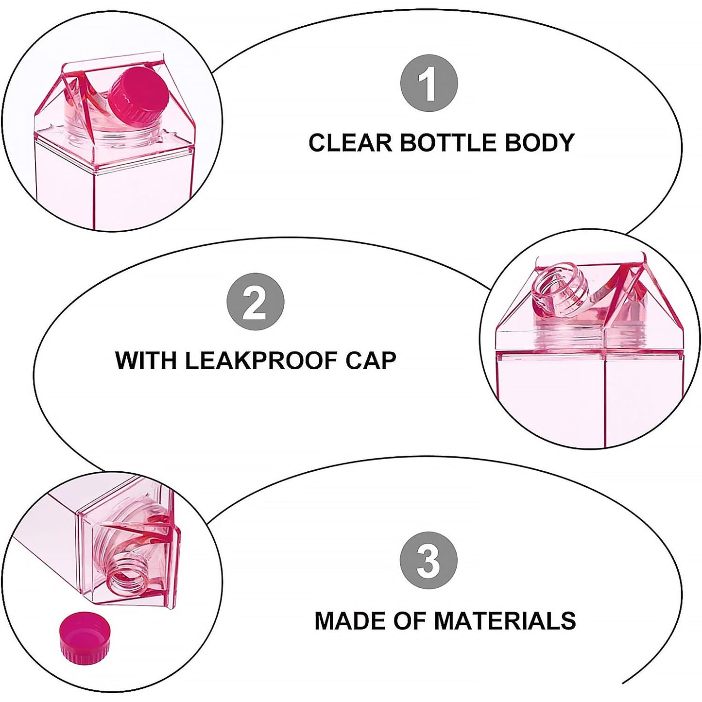 Plastic Milk Carton Colorful Clear Water Bottle, 17 Oz Portable Milk Box Leakproof Square Juice Bottle for Outdoor Sports Travel Camping Your Brand