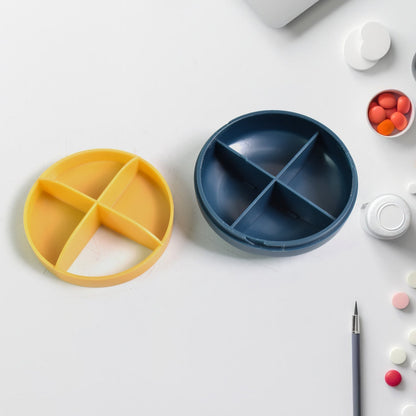 Portable Round Shape 4 Compartments Pill Box (1 Pc / With Color Box) Your Brand