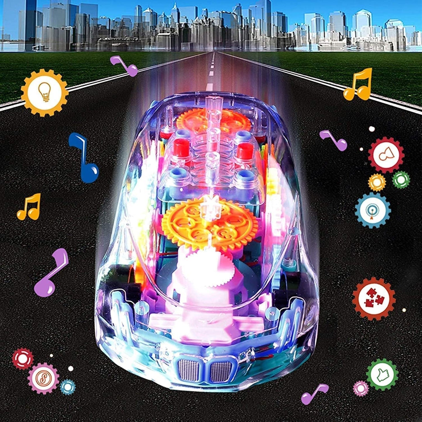 Automatic 360 Degree Rotating Transparent Gear Concept Car with Musical and 3D Flashing Lights Toy for Kids Boys & Girls (Multicolor / Battery Not Included) Your Brand