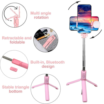 Portable Foldable Selfie Stick with Remote Control, 3-Axis Tripod Hand Stabilizer for Smartphones, TikTok Vlog YouTuber Video Recording (1 Pc) Your Brand