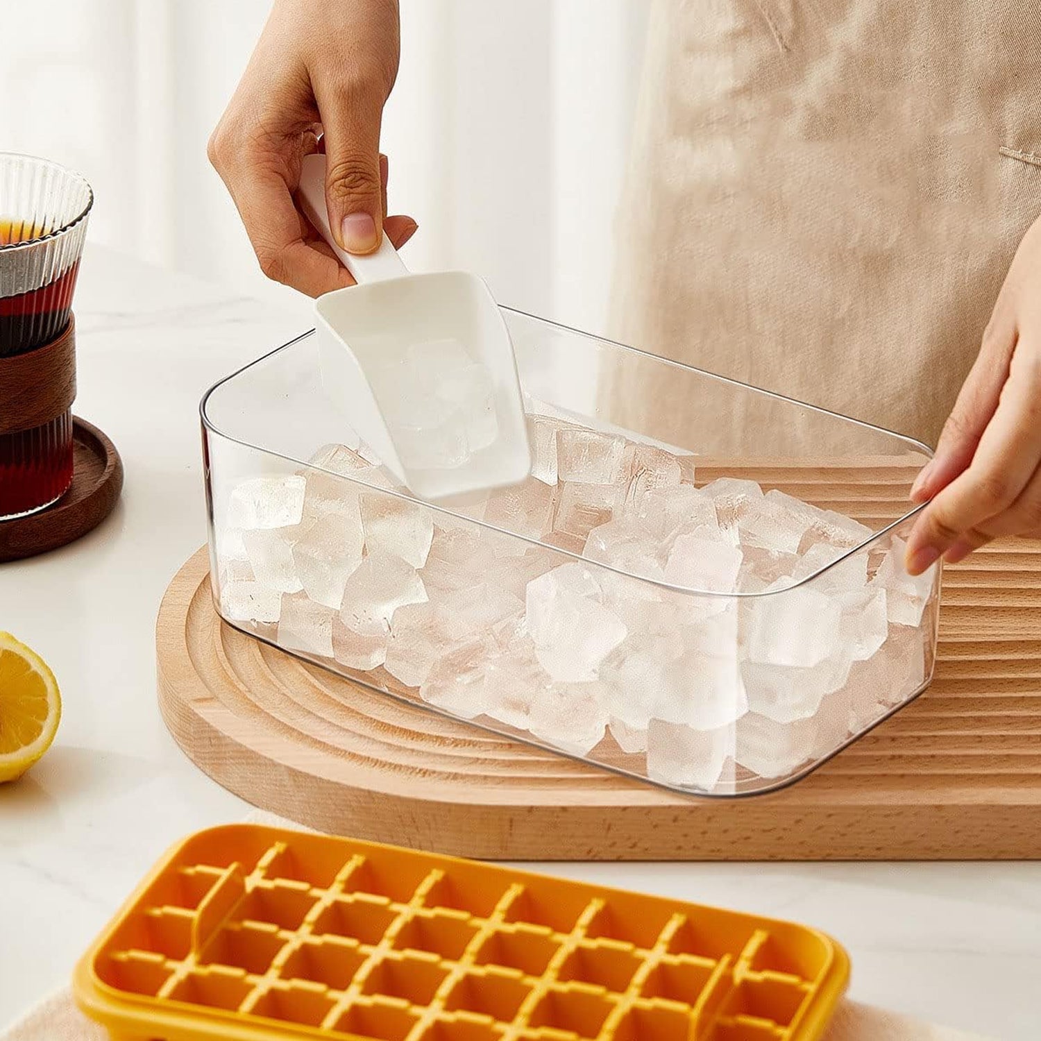 Ice Cube Tray with Lid 32 Grid, Storage Box Kitchen Bar Tool (1 Pc) Your Brand