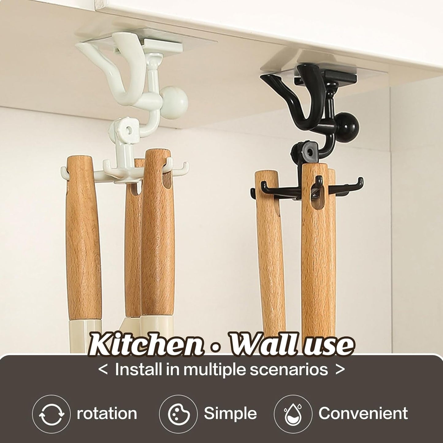 360 Degree Rotating Figure 6 Claw Kitchen Utensils Holder Hook OrganizerKitchen Rack, Non-Punching and Trace Sticky Hook for Bathroom, Door, Wall, White (1 Pc ) Your Brand