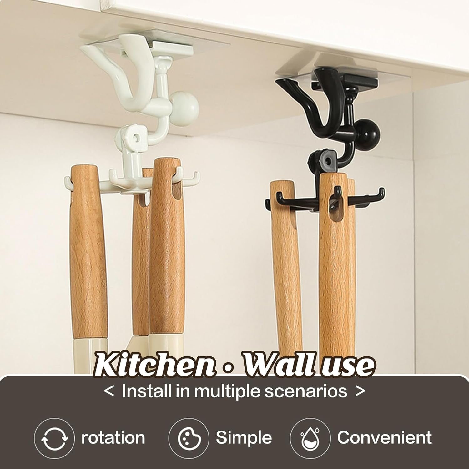 360 Degree Rotating Figure 6 Claw Kitchen Utensils Holder Hook OrganizerKitchen Rack, Non-Punching and Trace Sticky Hook for Bathroom, Door, Wall, White (1 Pc ) Your Brand