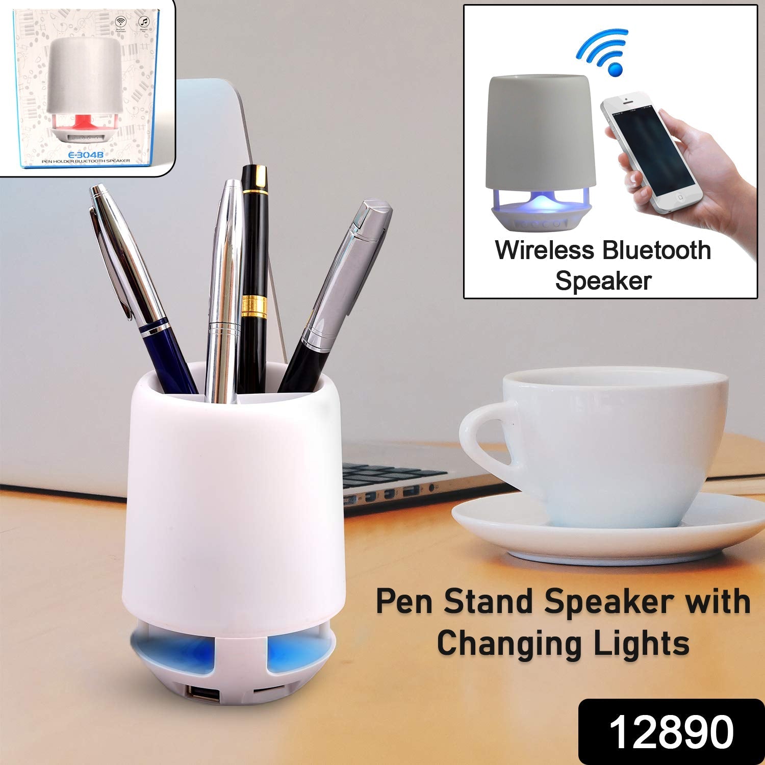 Multifunctional 4 Compartment Pen Holder with Bluetooth Speaker 5 W Bluetooth Speaker Laptop / Desk Speaker / Table Lamp / Night Lamp Smart Color Changing Pen Stand Wireless Bluetooth Speaker Your Brand