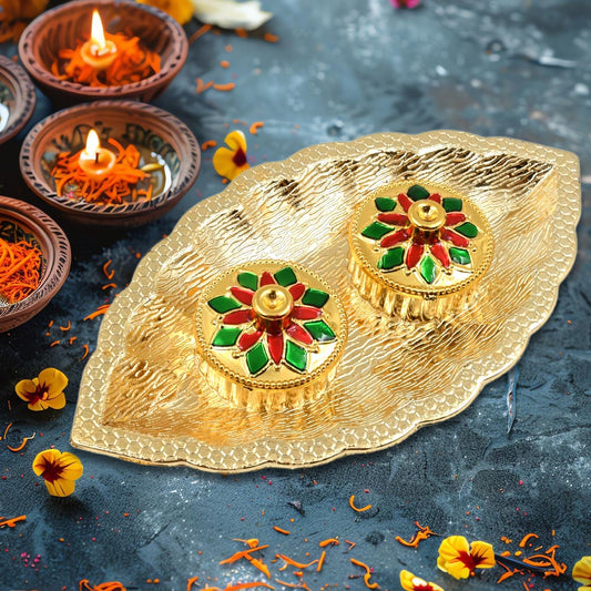 Leaf Shape Special Puja Thali (1 Pc / Mix Design) Your Brand