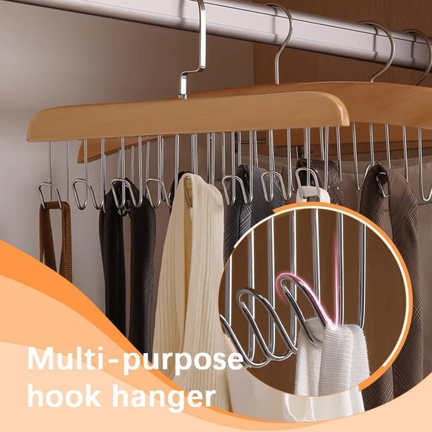 Space Saving 8 Hooks Wooden Hangers (1 Pc) Your Brand
