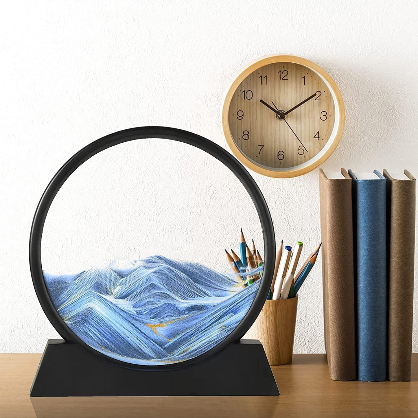 Moving Sand Art Picture Decor, 3D Deep Sea Sandscape Liquid Motion, Round Glass Frame Display Flowing Sand Relaxing Gift for Kids Adults Painting Artistic Sandscape for Home, Office, Ornament Desktop Art Bookshelves Decoration (1 Pc ) Your Brand