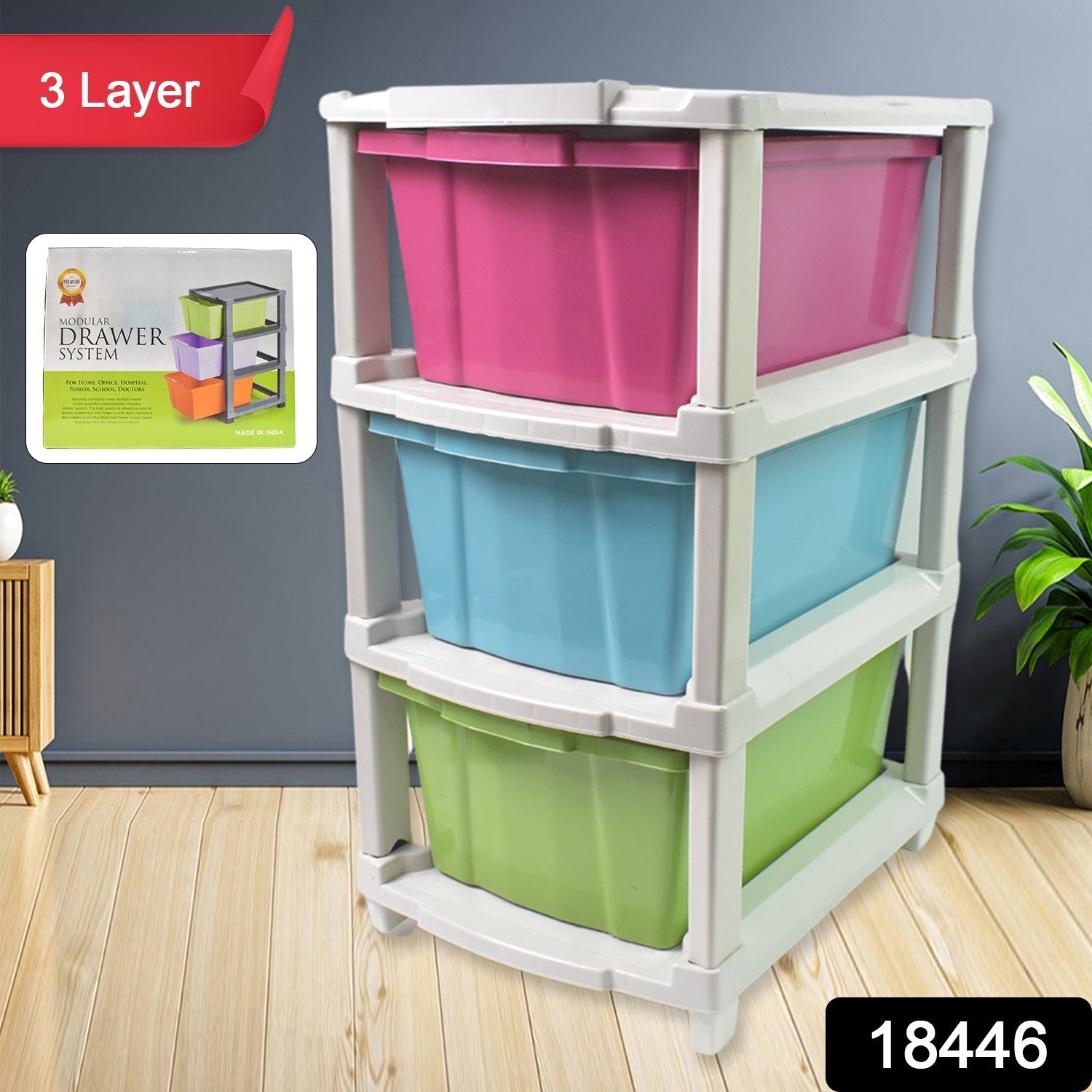 3-Layer Plastic Drawer Storage Organizer, Multi-Purpose Cabinet (1 Pc / Mix Color) Your Brand