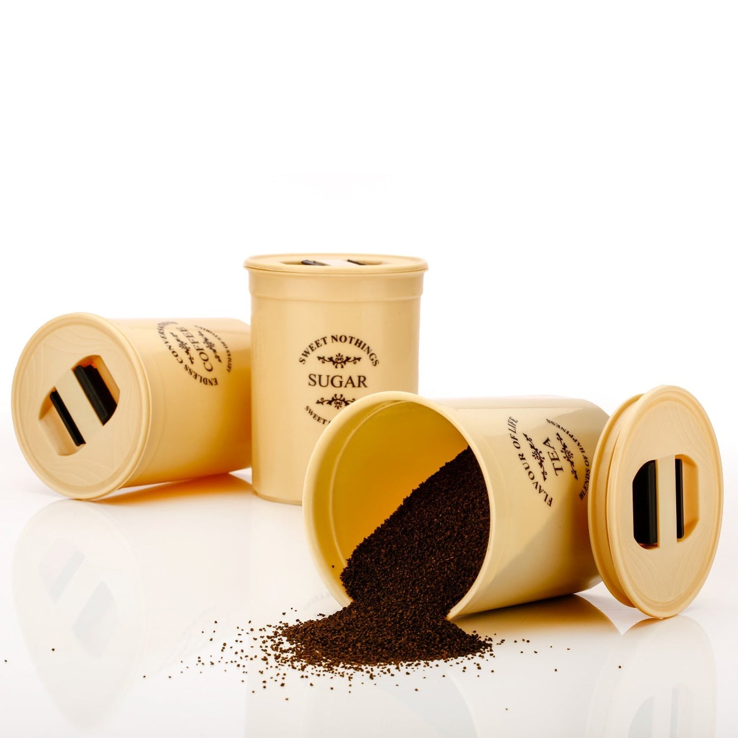 Accurate Seal Tea Sugar Coffee Container - 3 Pcs Plastic Damru Shaped Tea, Coffee, Sugar Canisters Jar, New Airtight Food Seal Containers for Salt, Dry Fruit, Grocery Multicolor (3 Pcs Set) Your Brand
