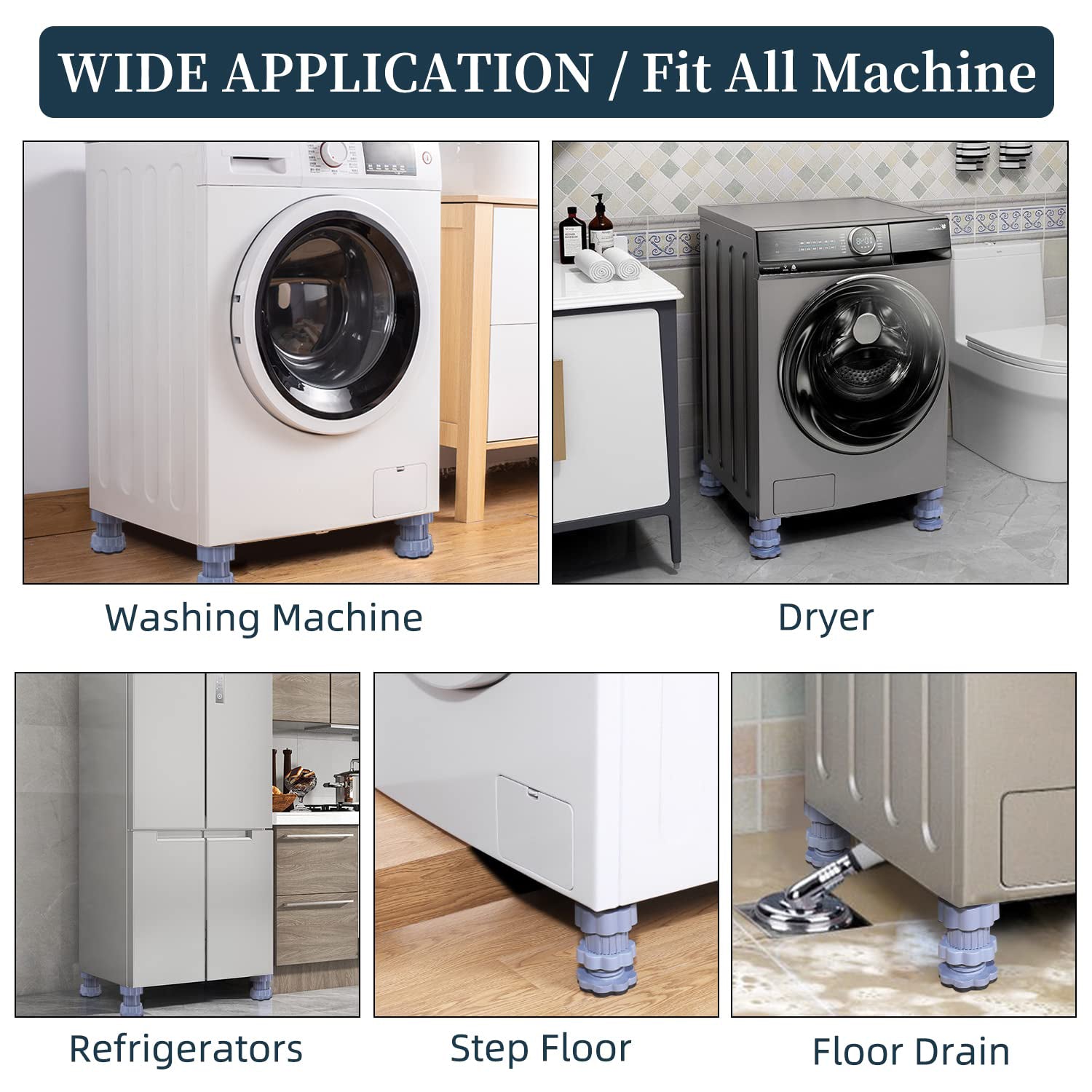 Washing machine support, anti vibration washing machine support adjustable washer anti vibrasion stands, washer & dryer pedestals, Washing Machine Accessory Anti- Skid stand PVC Lifting stand Non-Slip ( 4 Pc Set ) Your Brand