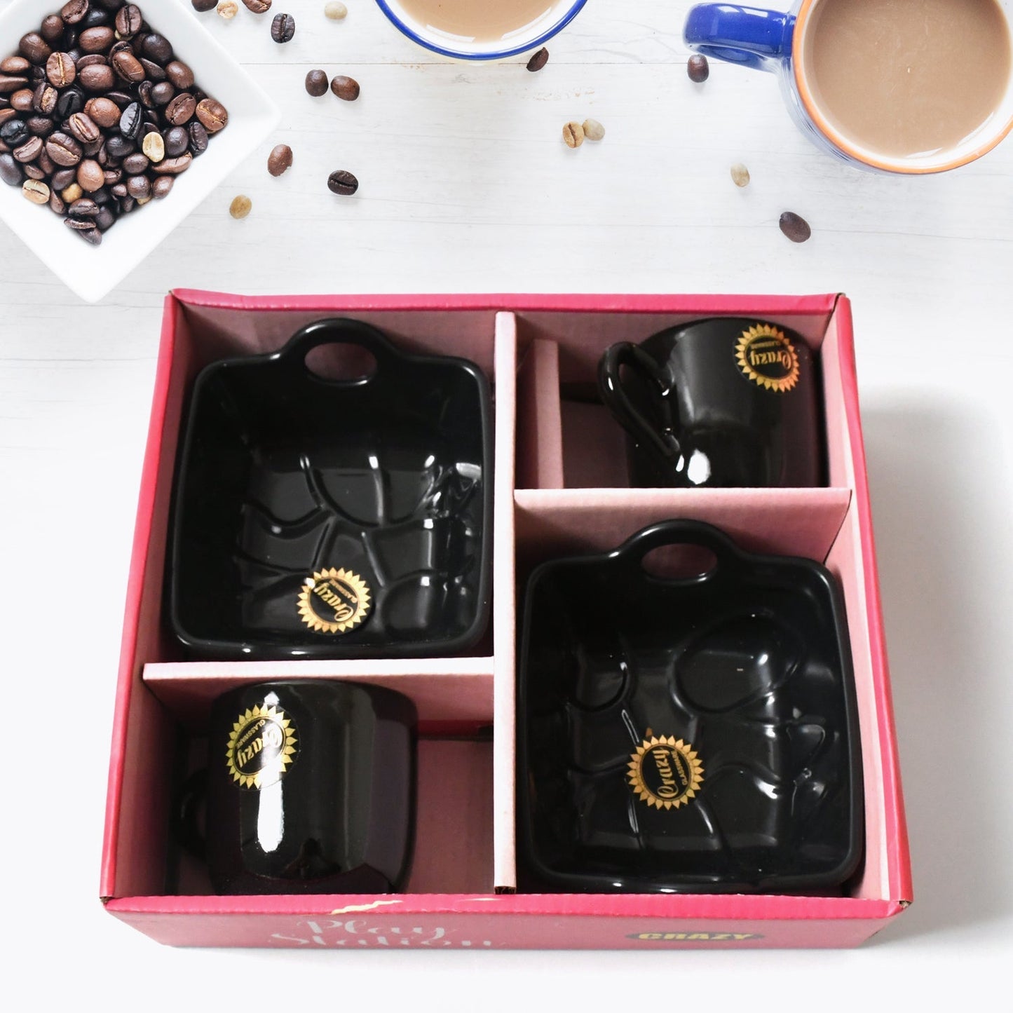 Play Station Ceramic Tea / cups / Mug Set With Handle Serving Bowl Milk Cup, Coffee Cup, Tea Cup, Breakfast Cup, Drinking Mug or Outdoor for Household, Gift for Birthday, Wedding Party (4 Pcs set) Your Brand
