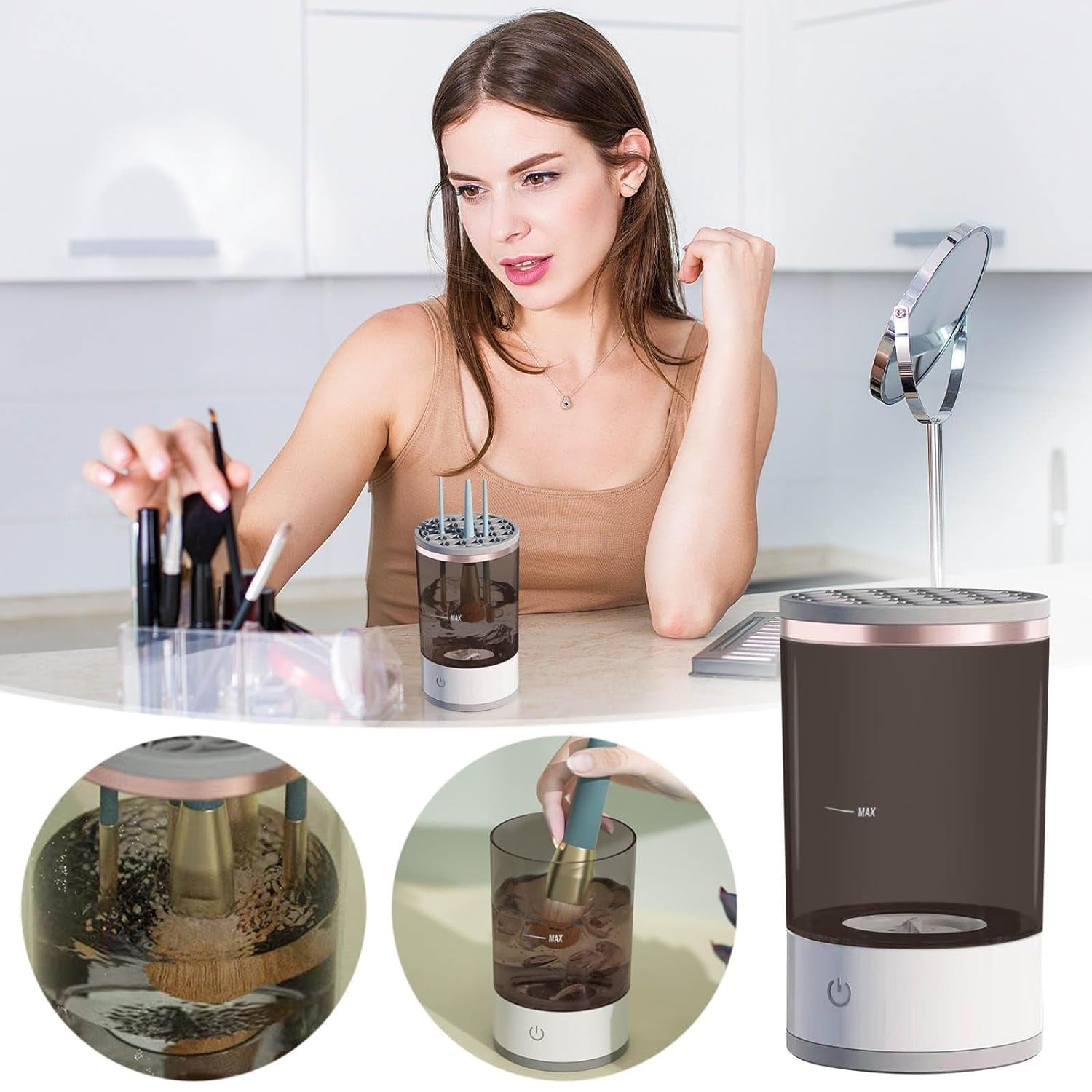 Automatic Makeup Brush Cleaner Fast Electric Brush Cleaner Hand Free Machine Super Clean Brush Washer & Brushes Organizer Tool (1 Pc) Your Brand
