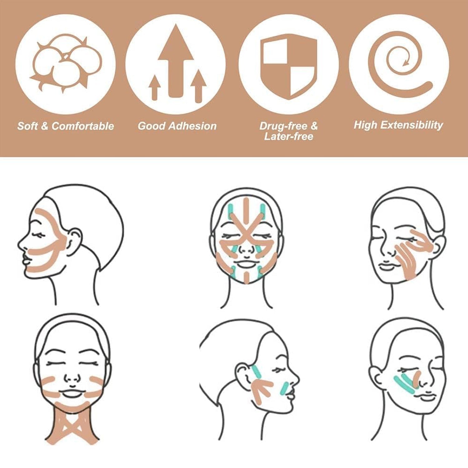 Face Lifting Tape, Myofascial Face Tightening Tape, 2.5 cm x 5 m (1 Pc) Your Brand