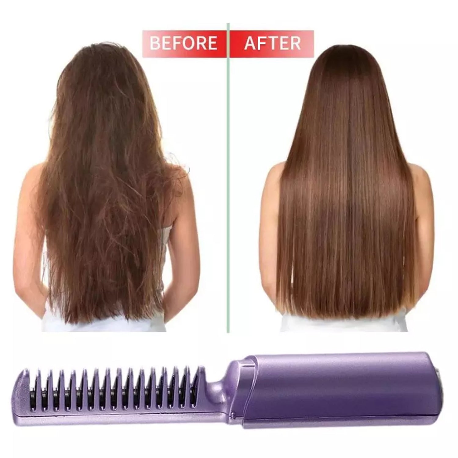 Rechargeable Mini Hair Straightener, Travel Portable USB Charging Cordless Hair Straightener Bursh, Three Temperature Adjustments Flat Iron Comb (1 Pc) Your Brand