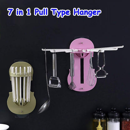 Plastic 7-in-1 Multifunction Retractable Wall-Mounted Pull-Out Hanger Rack Without Punching Hooks Up for Kitchen Bathroom Your Brand