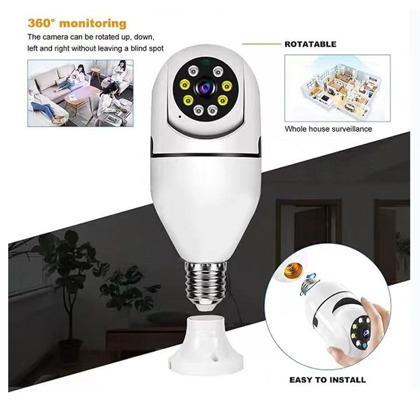 V380 Pro Fisheye 360 Degree Panoramic Wireless WiFi IP CCTV Security Camera (Pack of 1) Your Brand
