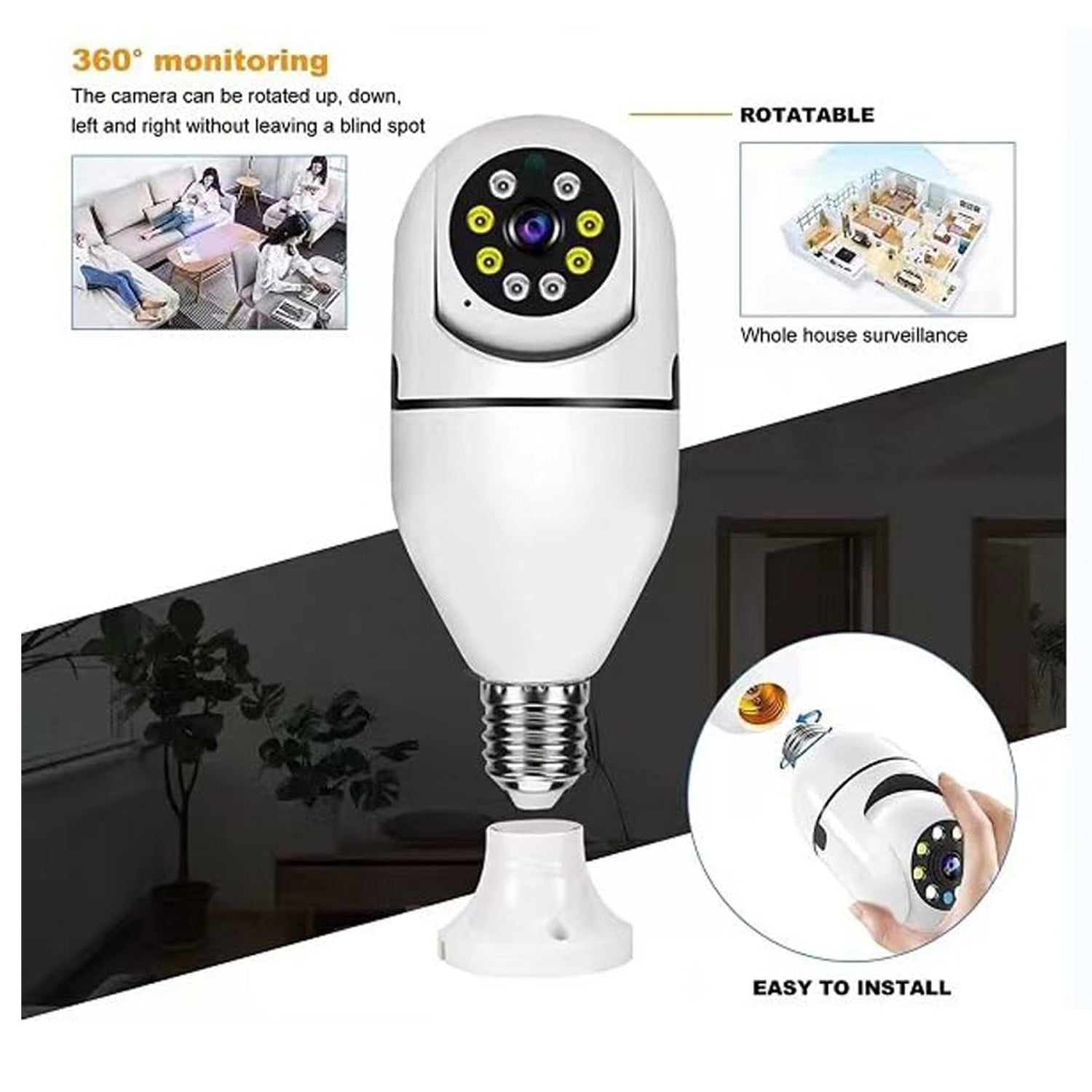 V380 Pro Fisheye 360 Degree Panoramic Wireless WiFi IP CCTV Security Camera (Pack of 1) Your Brand