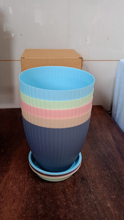 Plastic Flower Pot with Bottom Tray (5 Pcs Set) Your Brand
