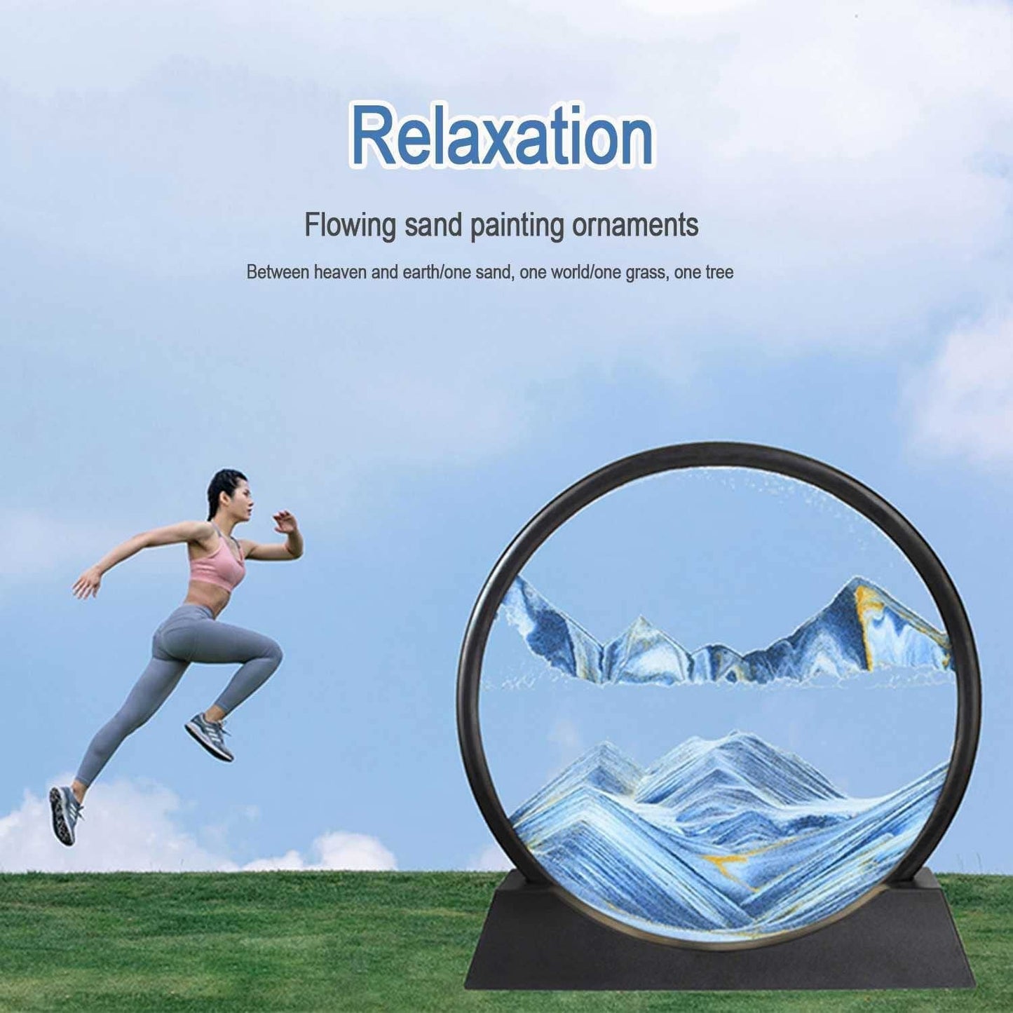 Moving Sand Art Picture Decor, 3D Deep Sea Sandscape Liquid Motion, Round Glass Frame Display Flowing Sand Relaxing Gift for Kids Adults Painting Artistic Sandscape for Home, Office, Ornament Desktop Art Bookshelves Decoration (1 Pc ) Your Brand