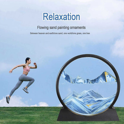 Moving Sand Art Picture Decor, 3D Deep Sea Sandscape Liquid Motion, Round Glass Frame Display Flowing Sand Relaxing Gift for Kids Adults Painting Artistic Sandscape for Home, Office, Ornament Desktop Art Bookshelves Decoration (1 Pc ) Your Brand