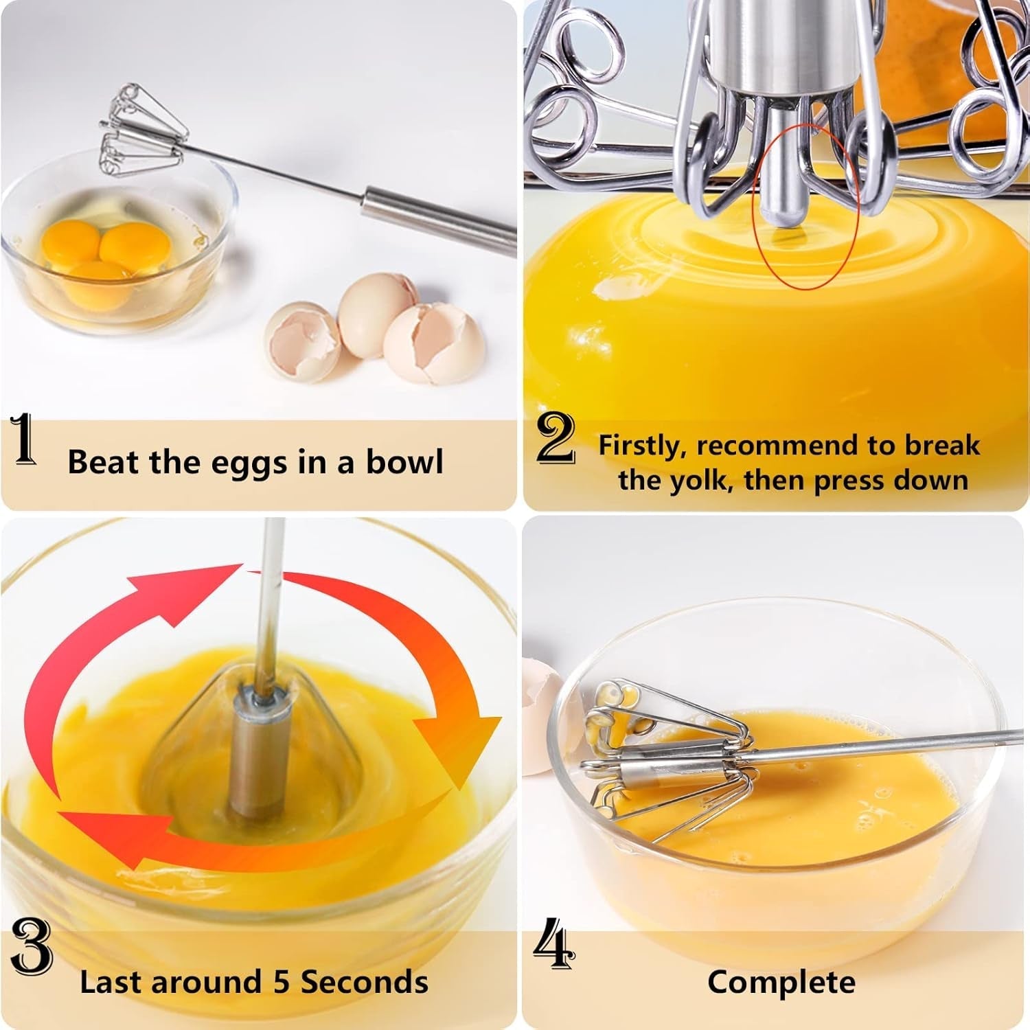 Small Stainless Steel Egg Whisk, Hand Push Rotary Whisk Blender (1 Pc / 27 Cm) Your Brand